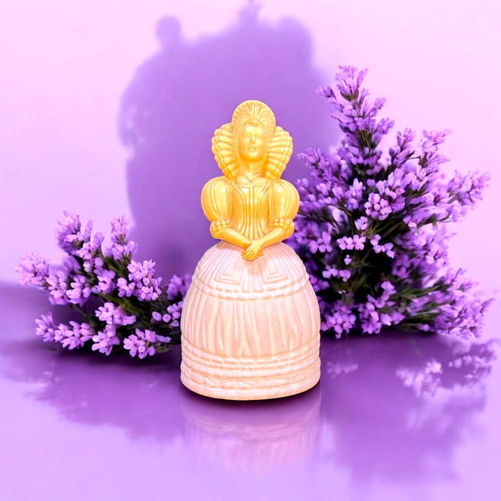 Vintage Style Avon Figurine perfume bottle in Peach and  pink. “Elizabethan”